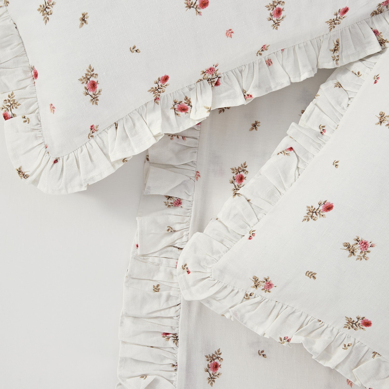 Darcy Rose Ivory White Ruffle Linen Blend Duvet Set