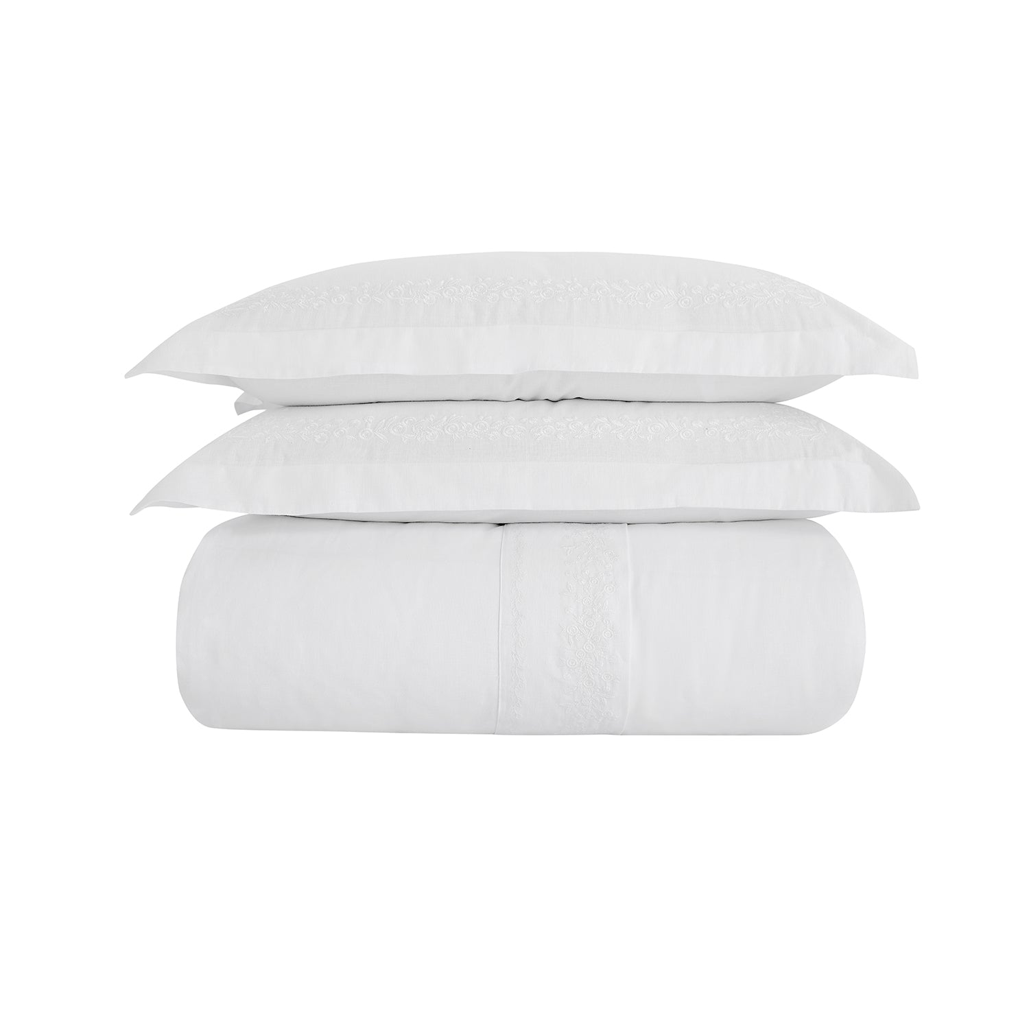 Esmeralda White Floral Embroidered Linen Blend Duvet Set