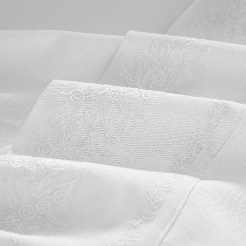 Esmeralda White Floral Embroidered Linen Blend Duvet Set