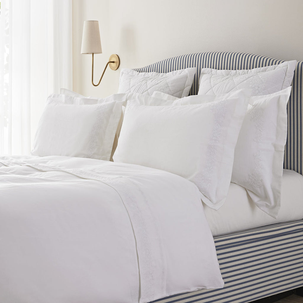 Esmeralda White Floral Embroidered Linen Blend Duvet Set