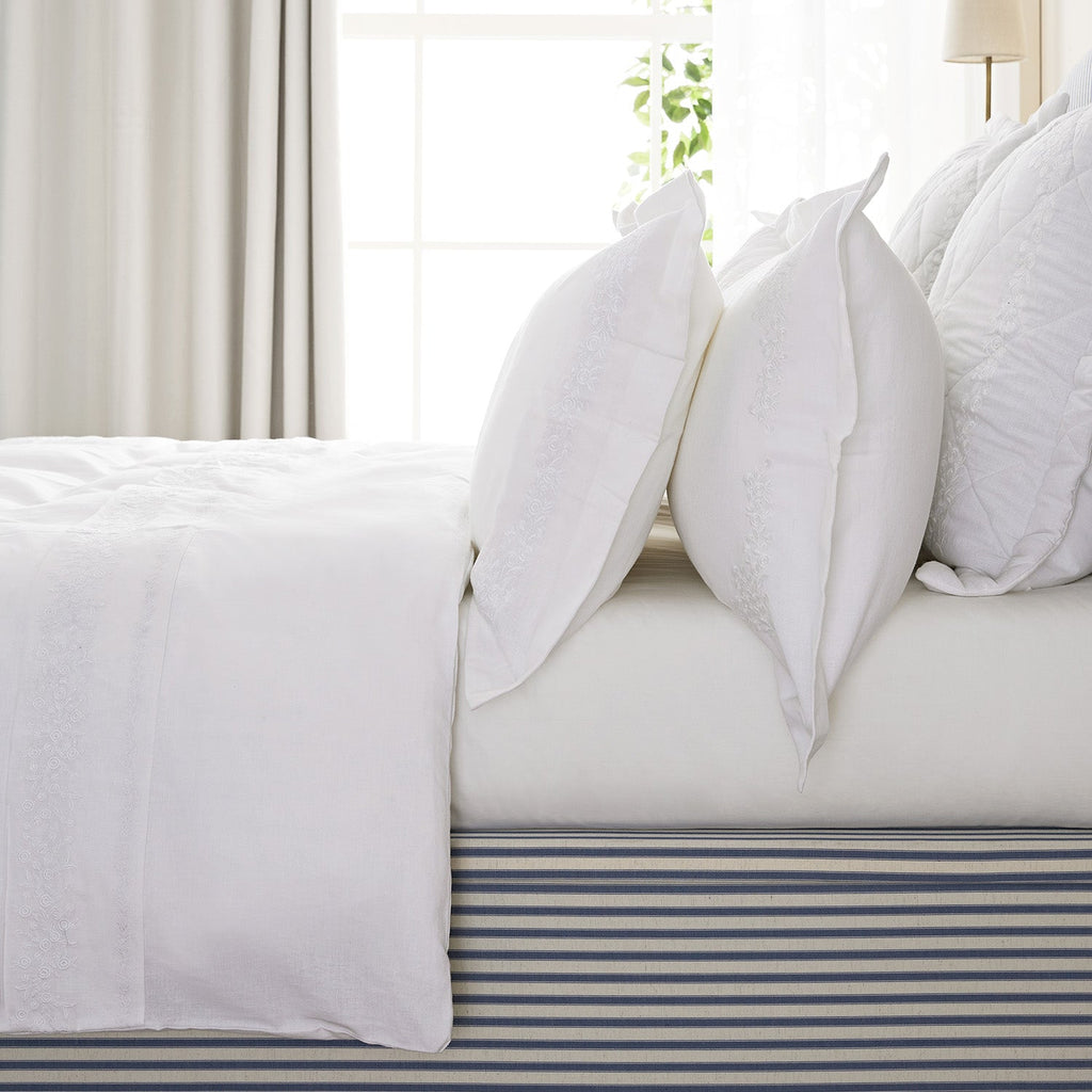 Esmeralda White Floral Embroidered Linen Blend Duvet Set