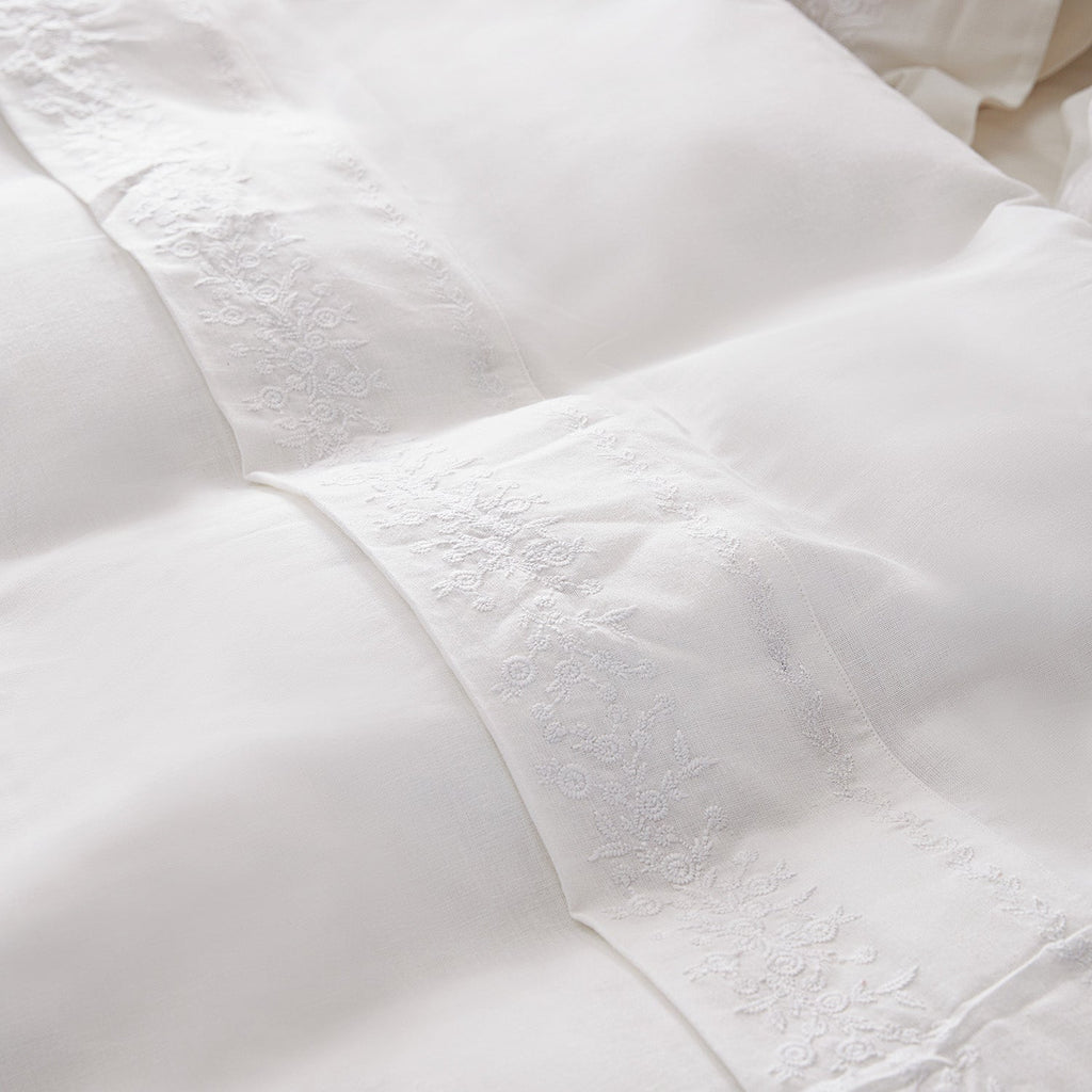 Esmeralda White Floral Embroidered Linen Blend Duvet Set