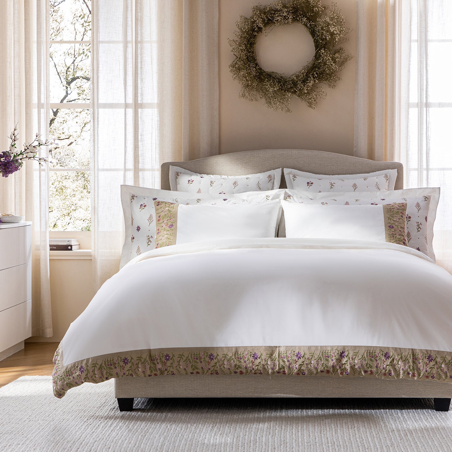 Evelyn Wildflower Embroidered 300 Thread Count Cotton Percale Duvet Set
