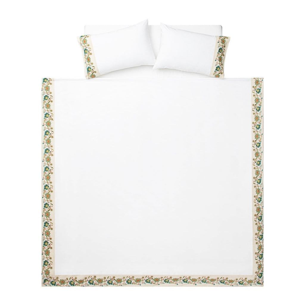 Flora & Fauna White Jacobean Floral Embroidered 300 Thread Count Cotton Percale Duvet Set