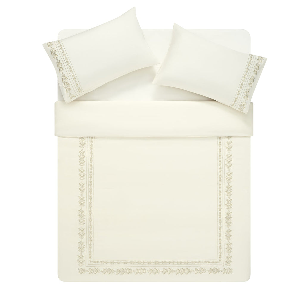 Gabrielle Ivory Leaf Embroidered 600 Thread Count Cotton Sateen Duvet Set