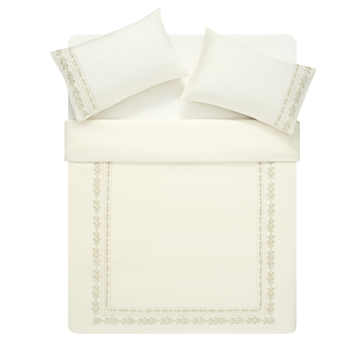 Gabrielle Ivory Leaf Embroidered 600 Thread Count Cotton Sateen Duvet Set