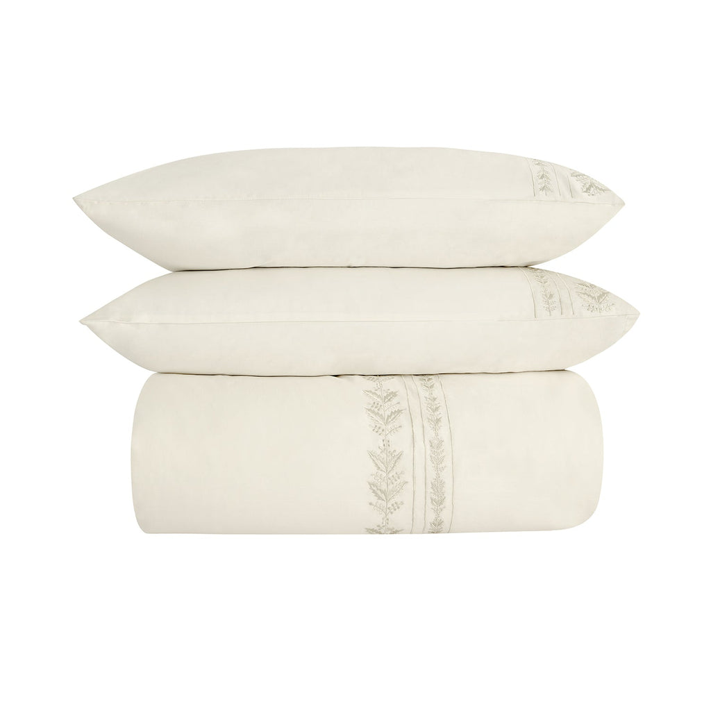 Gabrielle Ivory Leaf Embroidered 600 Thread Count Cotton Sateen Duvet Set