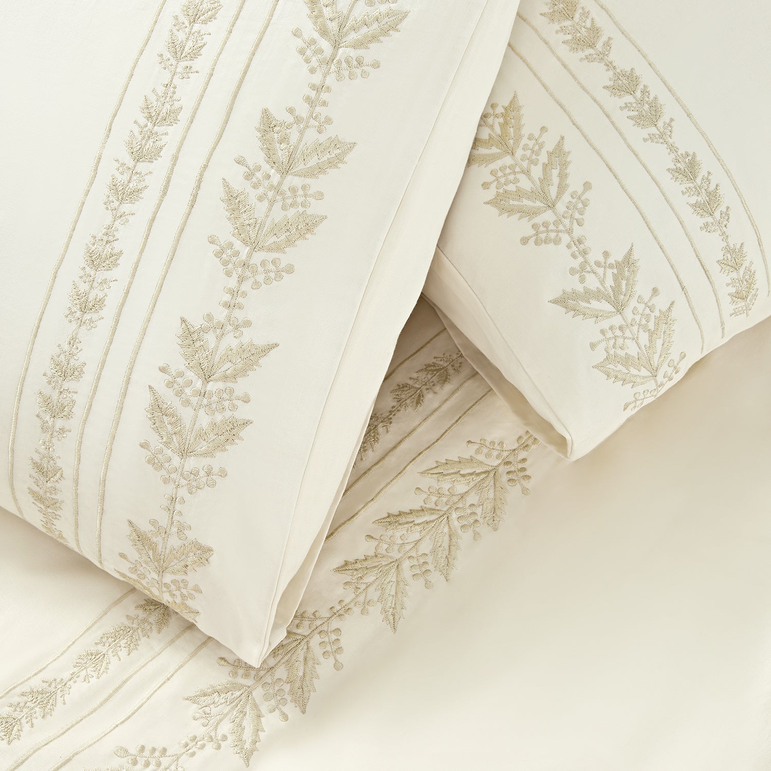 Gabrielle Ivory Leaf Embroidered 600 Thread Count Cotton Sateen Duvet Set