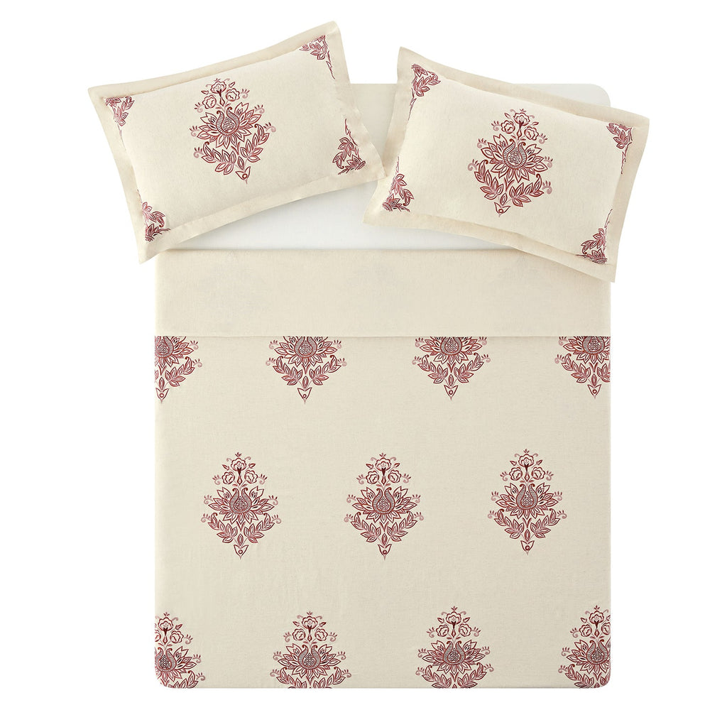 Isadora Garnet Red Damask Embroidered Linen Blend Duvet Set
