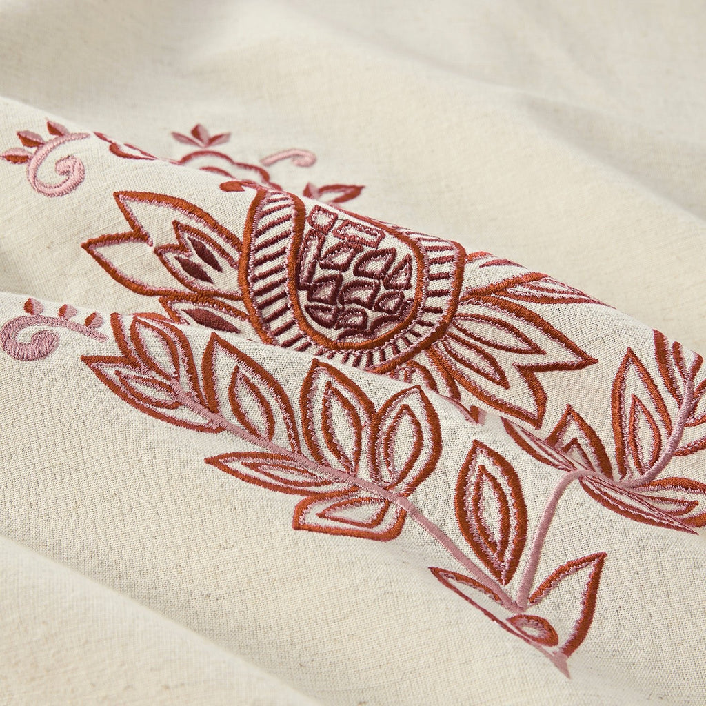 Isadora Garnet Red Damask Embroidered Linen Blend Duvet Set