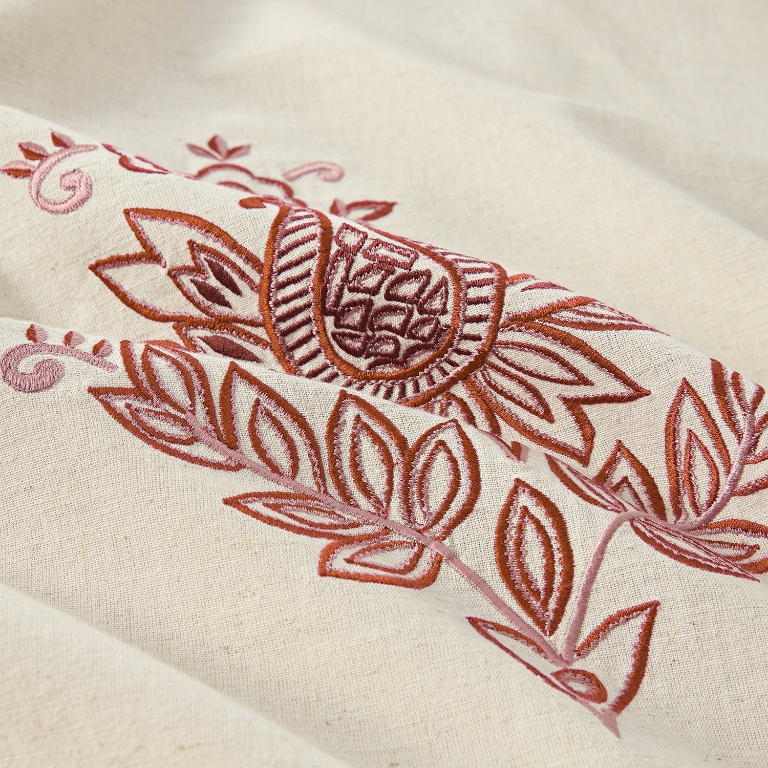 Isadora Garnet Red Damask Embroidered Linen Blend Duvet Set