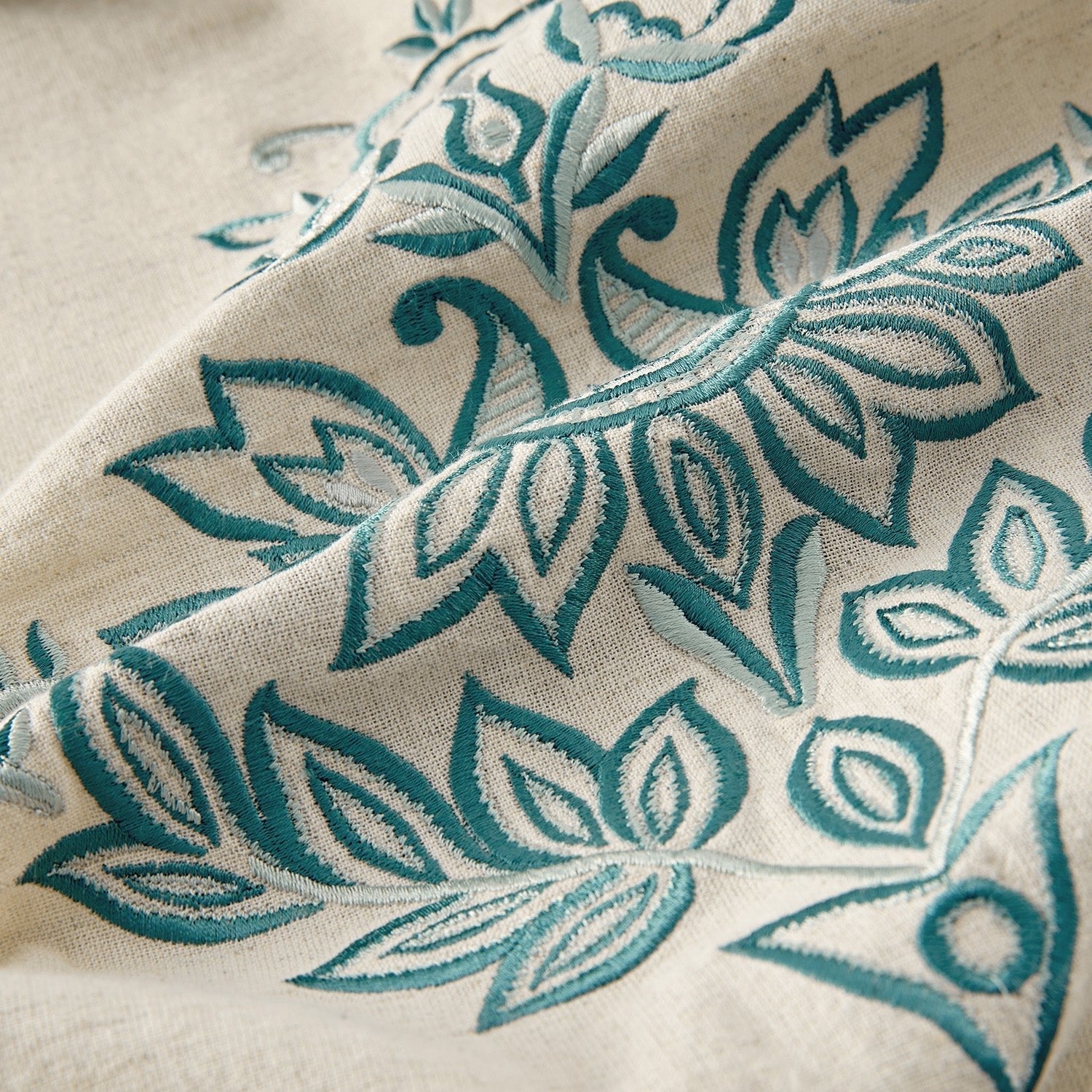 Isadora Teal Damask Embroidered Linen Blend Duvet Set