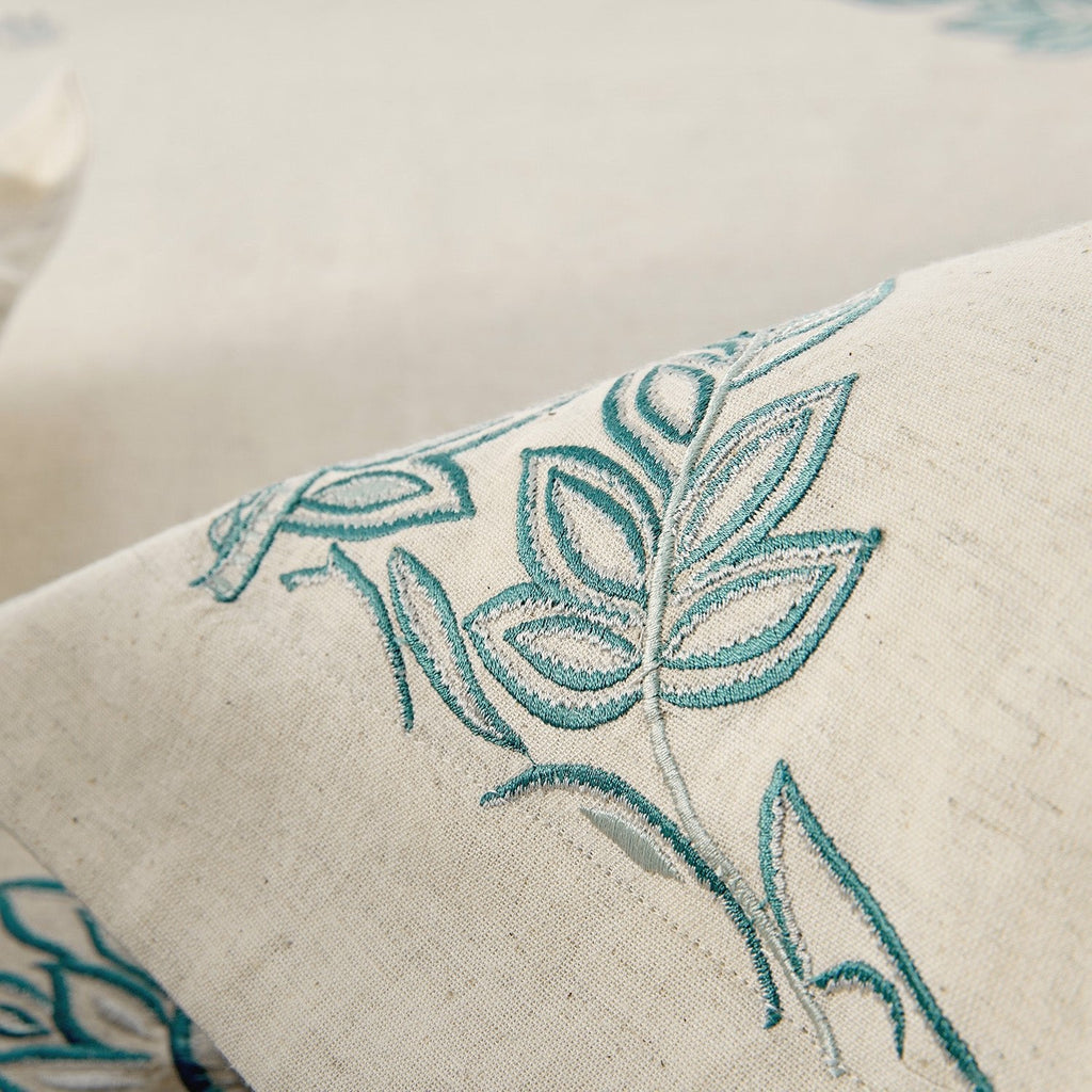 Isadora Teal Damask Embroidered Linen Blend Duvet Set