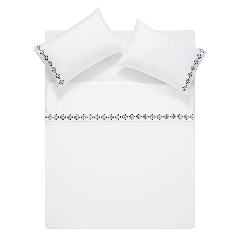 Kingsbury Navy & Powder Blue Heritage Embroidered 600 Thread Count Cotton Sateen Duvet Set