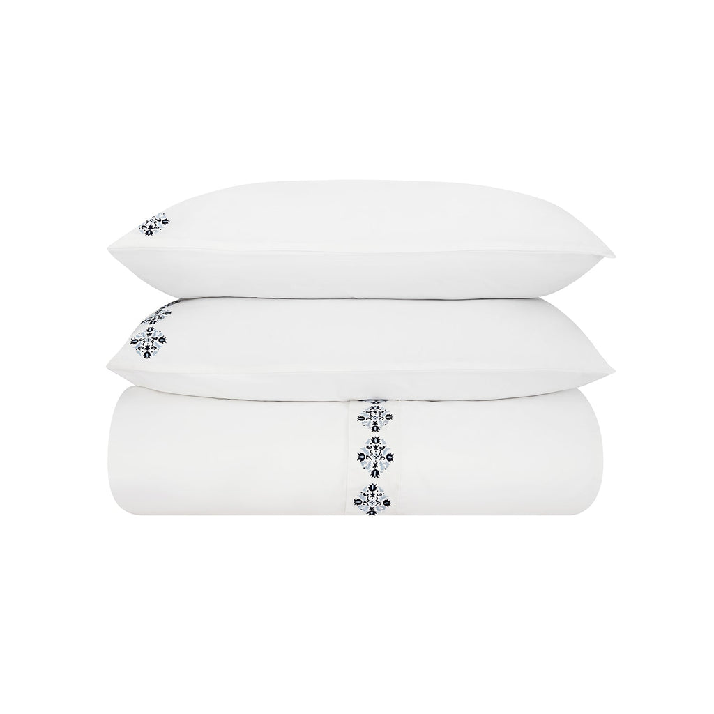 Kingsbury Navy & Powder Blue Heritage Embroidered 600 Thread Count Cotton Sateen Duvet Set