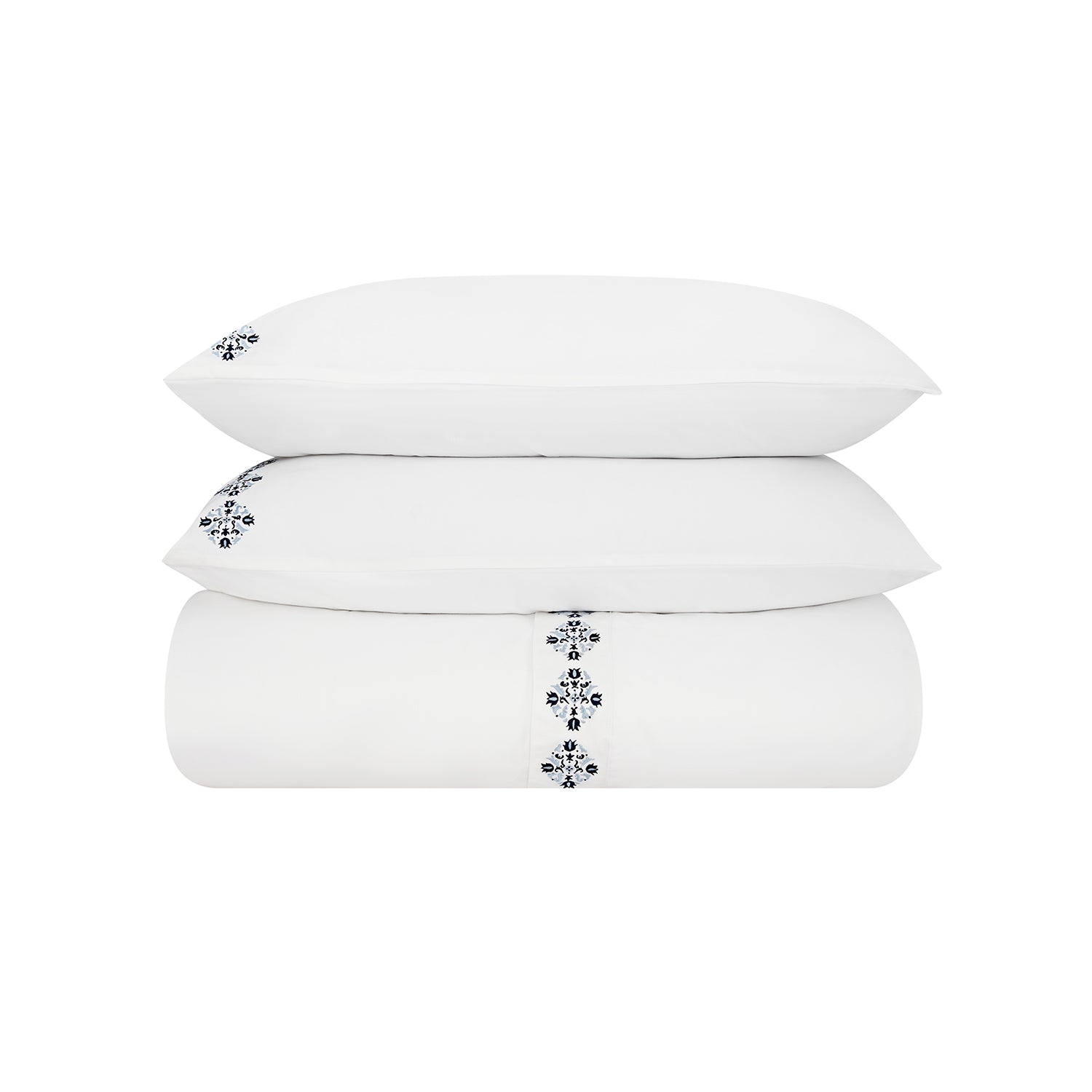 Kingsbury Navy & Powder Blue Heritage Embroidered 600 Thread Count Cotton Sateen Duvet Set