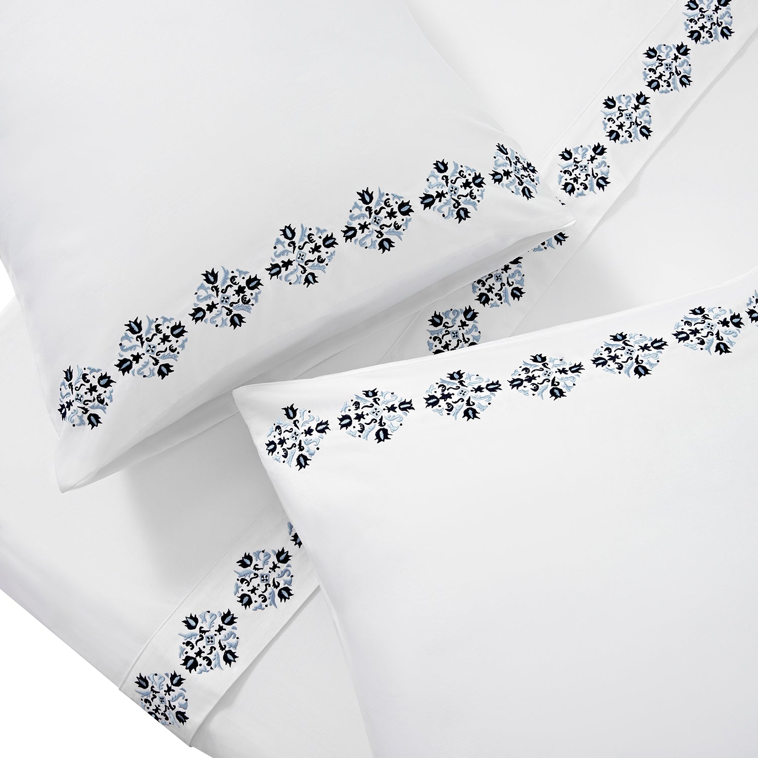 Kingsbury Navy & Powder Blue Heritage Embroidered 600 Thread Count Cotton Sateen Duvet Set