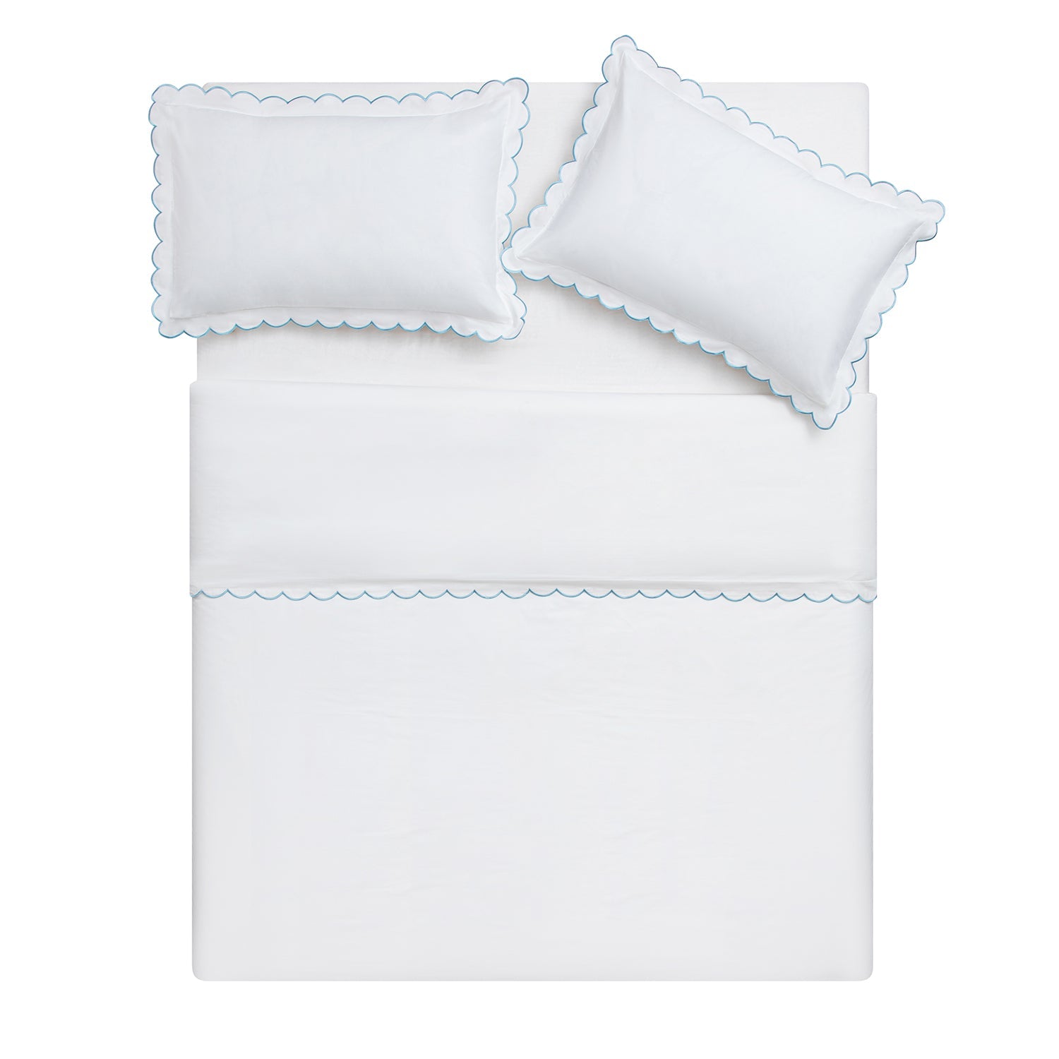 Margot Bluebell Blue Embroidered Scallop 300 Thread Count Cotton Percale Duvet Set