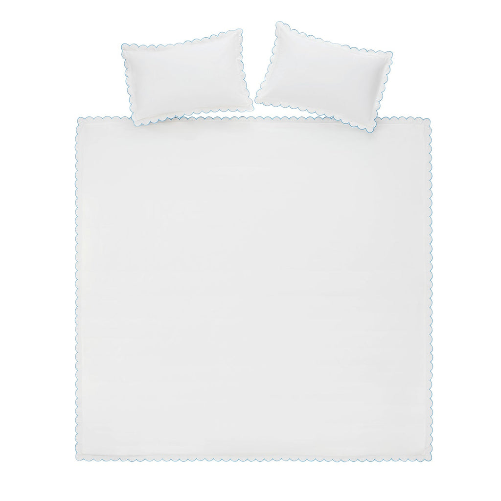 Margot Bluebell Blue Embroidered Scallop 300 Thread Count Cotton Percale Duvet Set