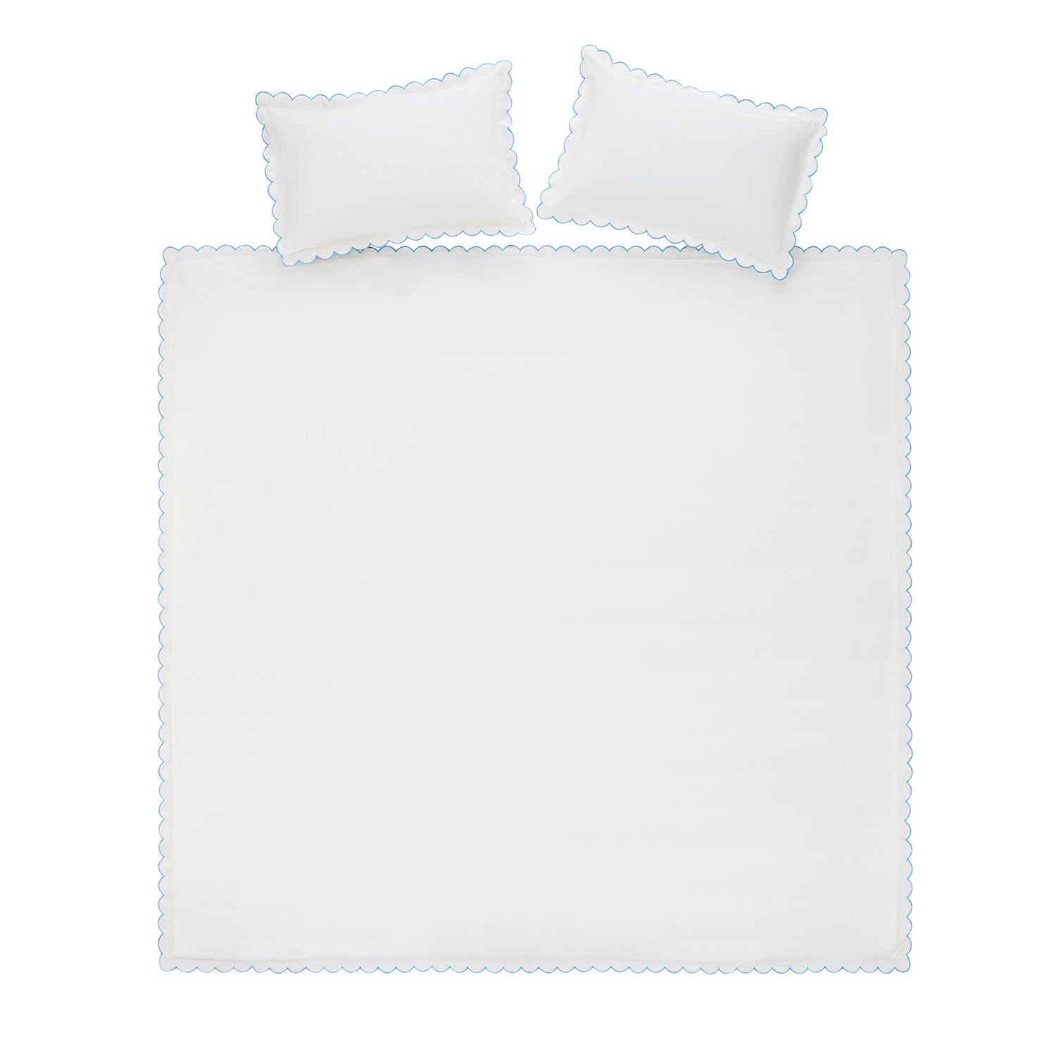 Margot Bluebell Blue Embroidered Scallop 300 Thread Count Cotton Percale Duvet Set