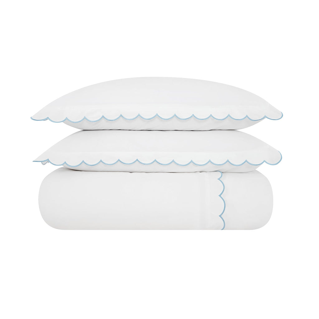Margot Bluebell Blue Embroidered Scallop 300 Thread Count Cotton Percale Duvet Set