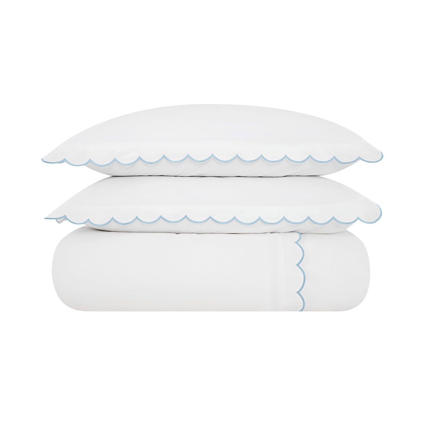 Margot Bluebell Blue Embroidered Scallop 300 Thread Count Cotton Percale Duvet Set
