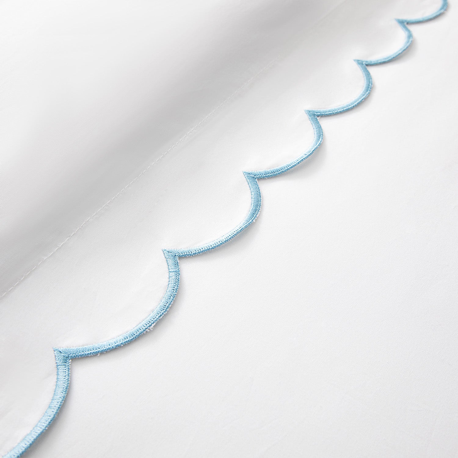 Margot Bluebell Blue Embroidered Scallop 300 Thread Count Cotton Percale Duvet Set