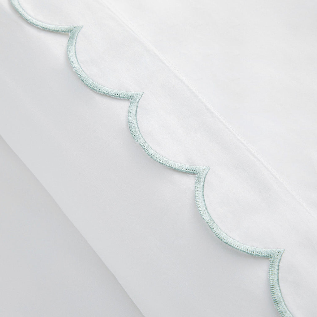 Margot Pistachio Green Embroidered Scallop 300 Thread Count Cotton Percale Duvet Set