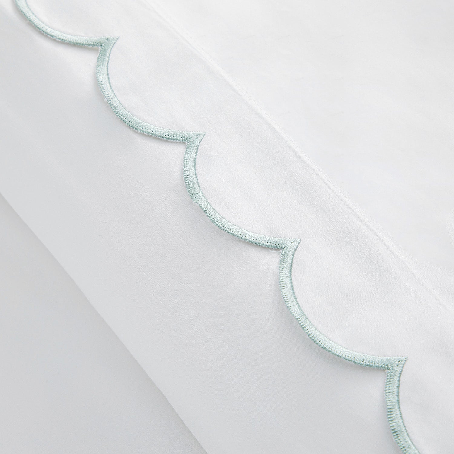 Margot Pistachio Green Embroidered Scallop 300 Thread Count Cotton Percale Duvet Set