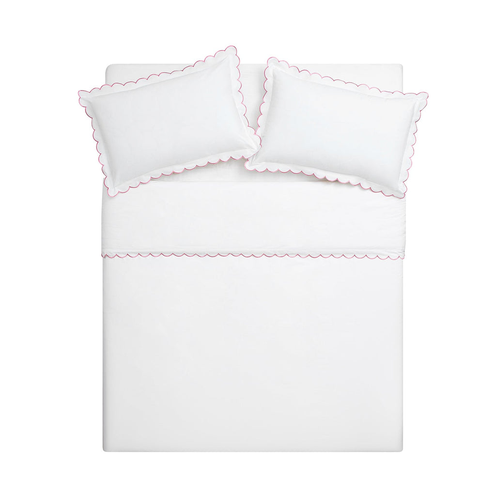 Margot Rose Pink Embroidered Scallop 300 Thread Count Cotton Percale Duvet Set