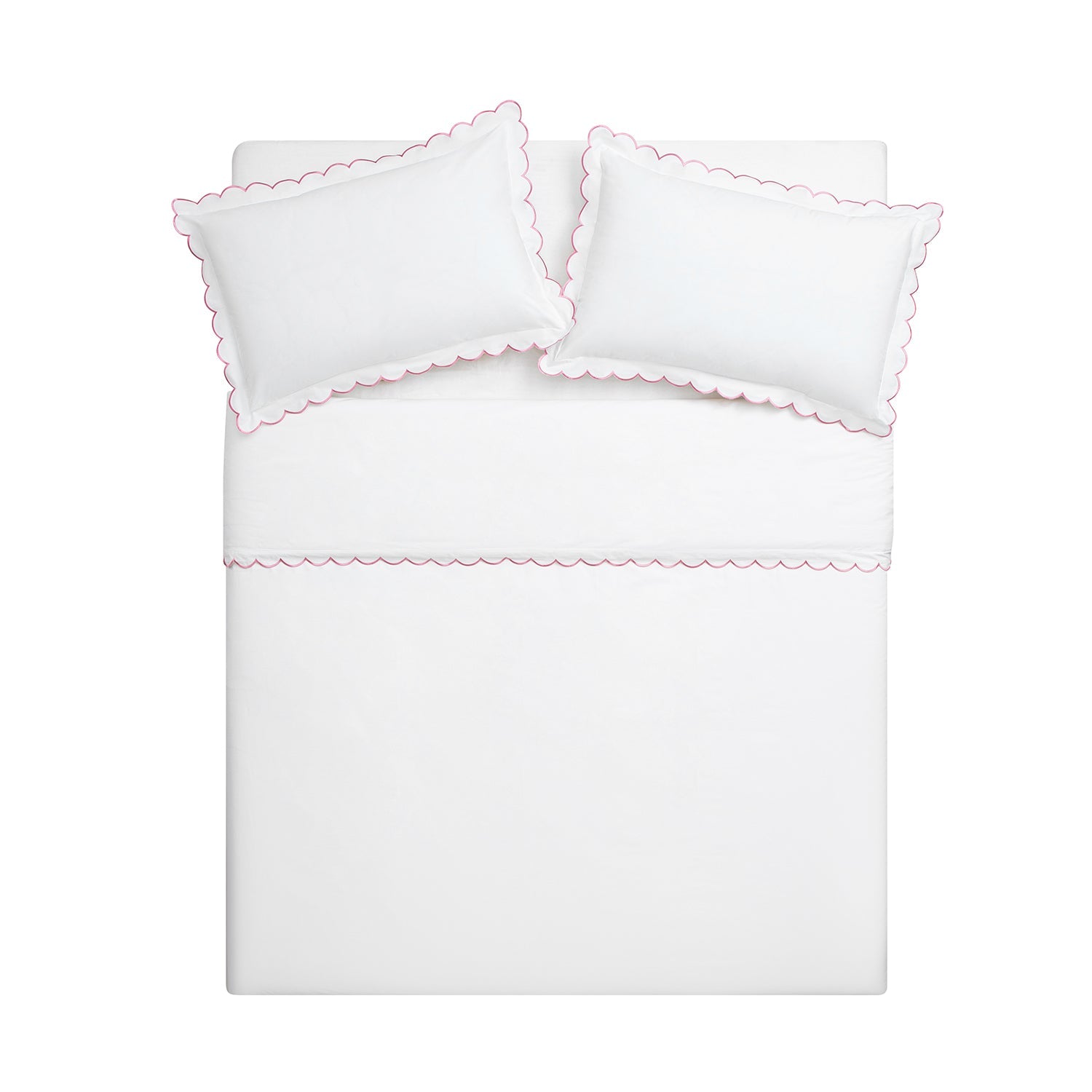Margot Rose Pink Embroidered Scallop 300 Thread Count Cotton Percale Duvet Set