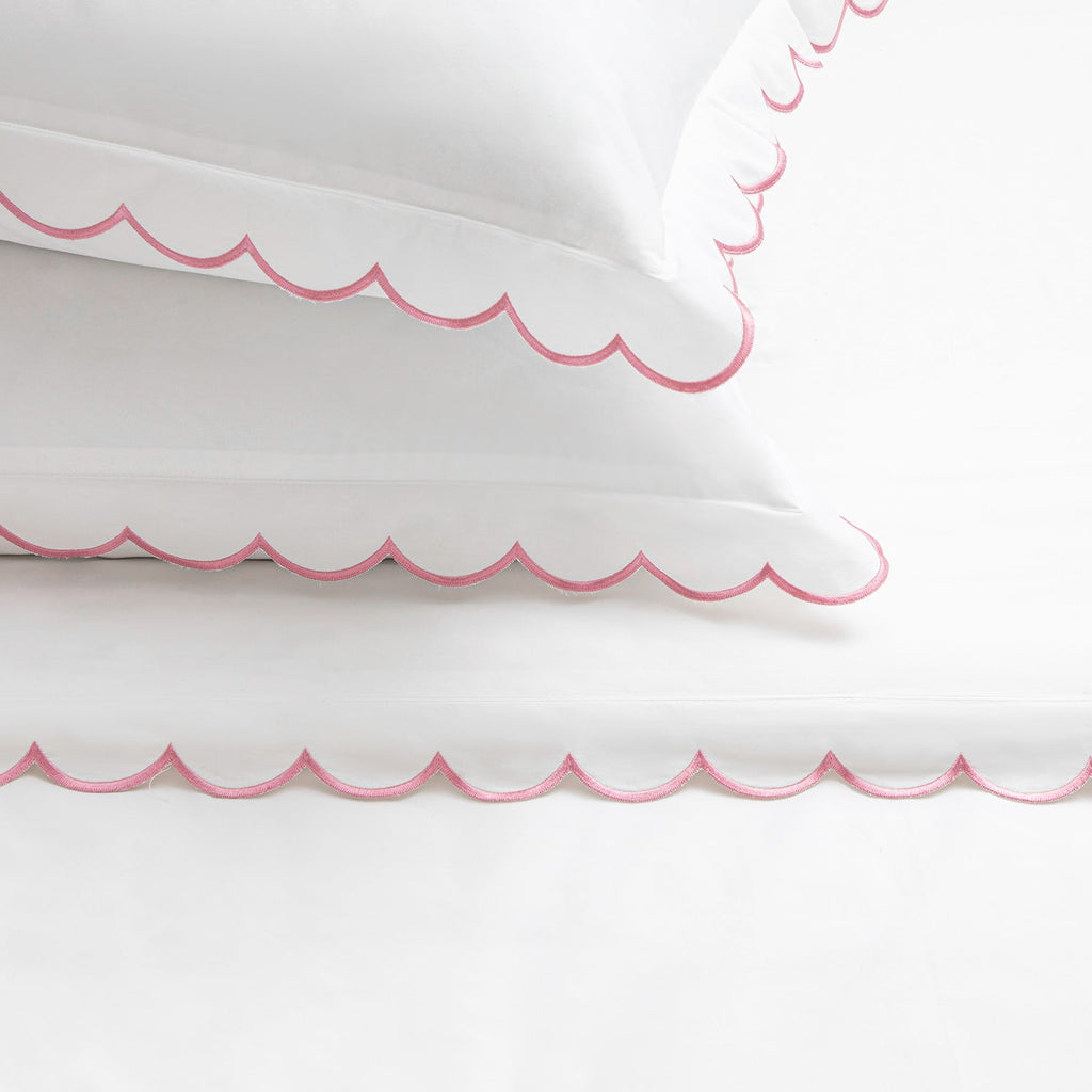 Margot Rose Pink Embroidered Scallop 300 Thread Count Cotton Percale Duvet Set