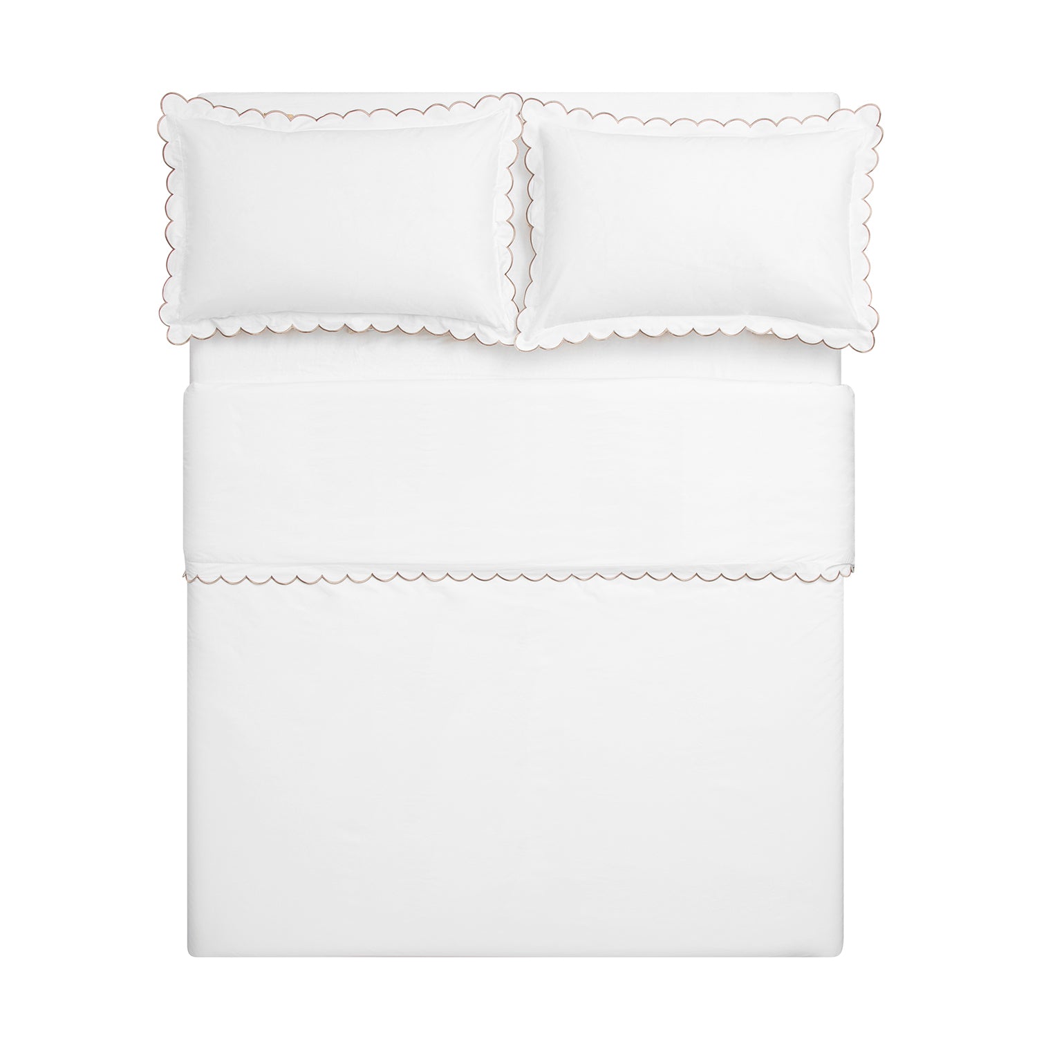 Margot Taupe Embroidered Scallop 300 Thread Count Cotton Percale Duvet Set