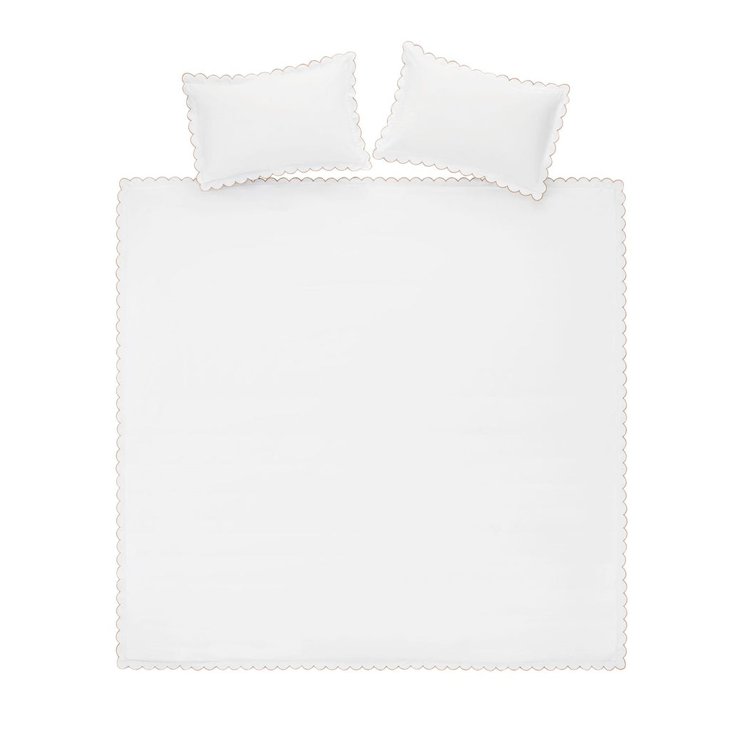 Margot Taupe Embroidered Scallop 300 Thread Count Cotton Percale Duvet Set