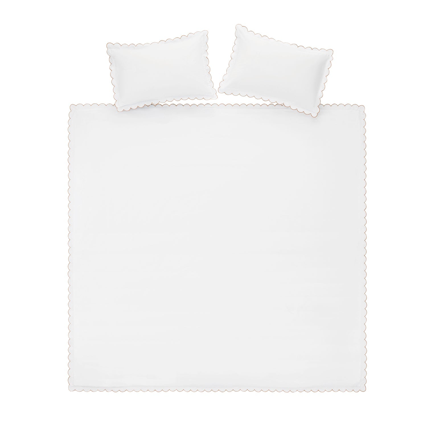 Margot Taupe Embroidered Scallop 300 Thread Count Cotton Percale Duvet Set