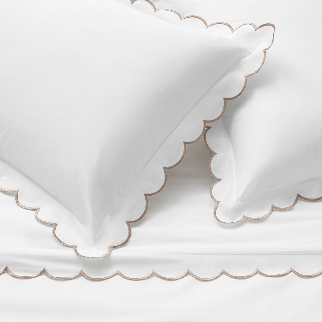 Margot Taupe Embroidered Scallop 300 Thread Count Cotton Percale Duvet Set