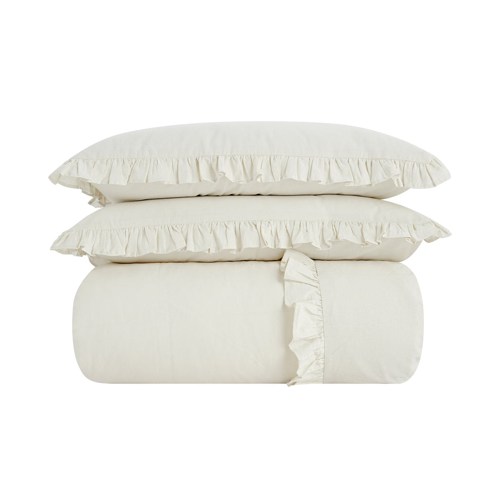 Matilda Cream Ruffle Linen Blend Duvet Set