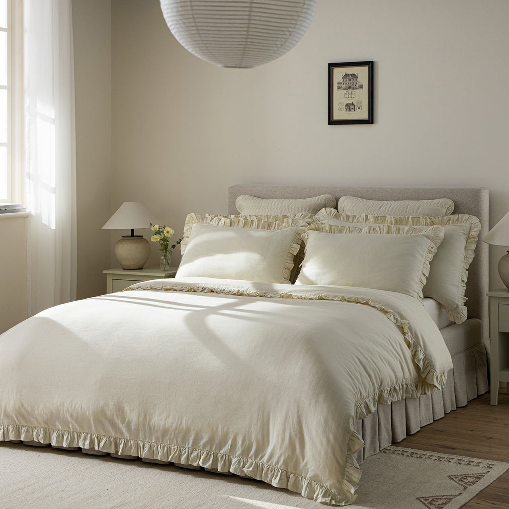 Matilda Cream Ruffle Linen Blend Duvet Set