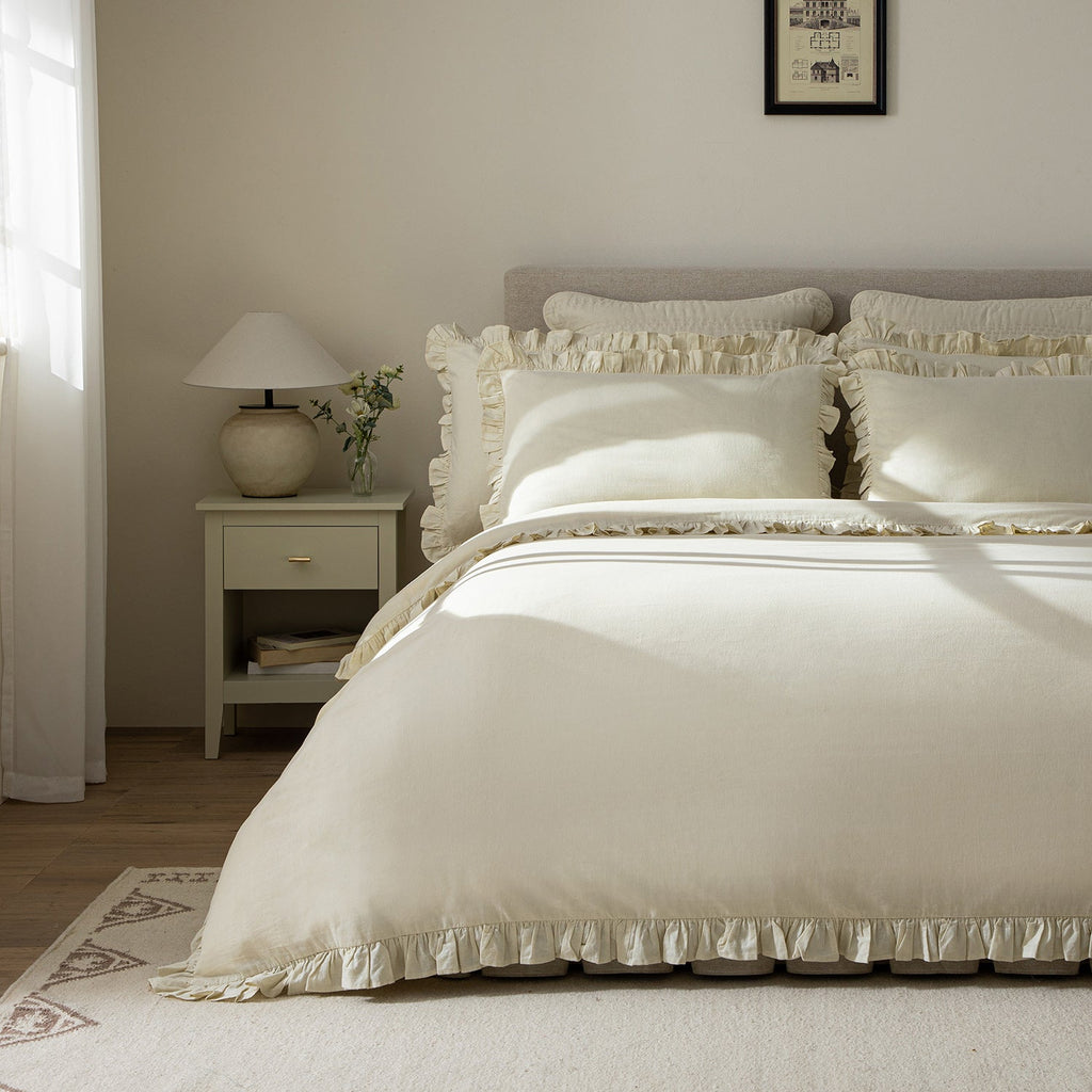 Matilda Cream Ruffle Linen Blend Duvet Set