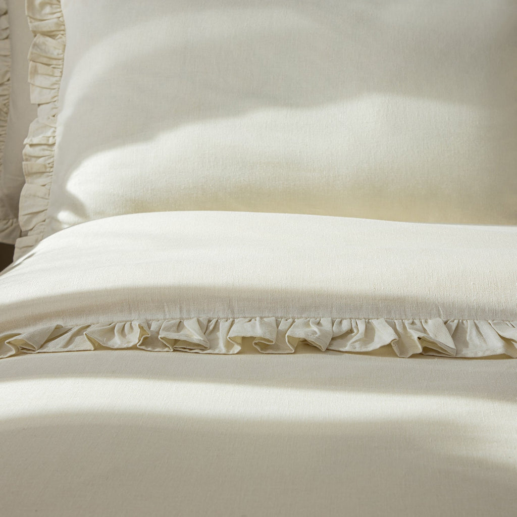 Matilda Cream Ruffle Linen Blend Duvet Set