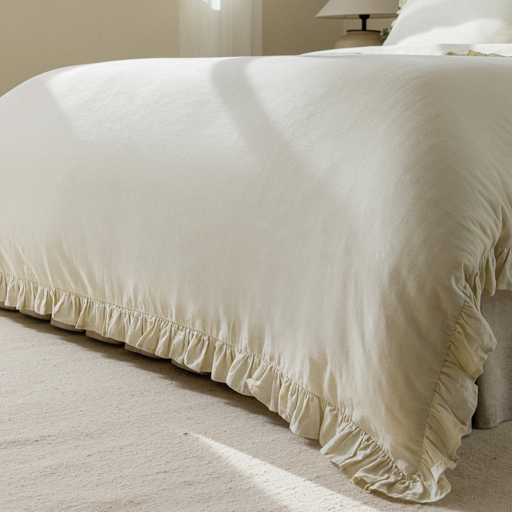 Matilda Cream Ruffle Linen Blend Duvet Set