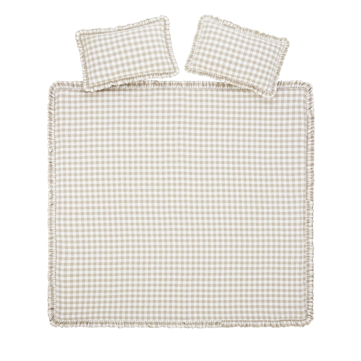 Matilda Beige Gingham Ruffle Linen Blend Duvet Set