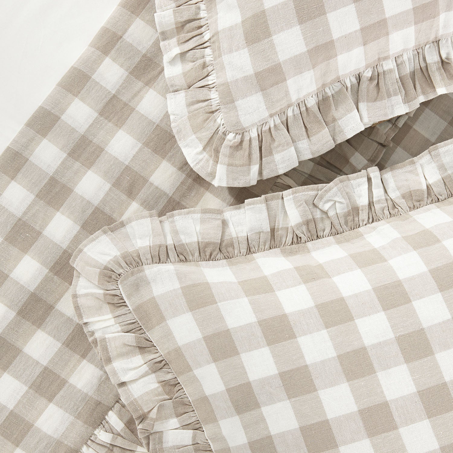 Matilda Beige Gingham Ruffle Linen Blend Duvet Set