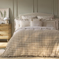 Matilda Beige Gingham Ruffle Linen Blend Duvet Set