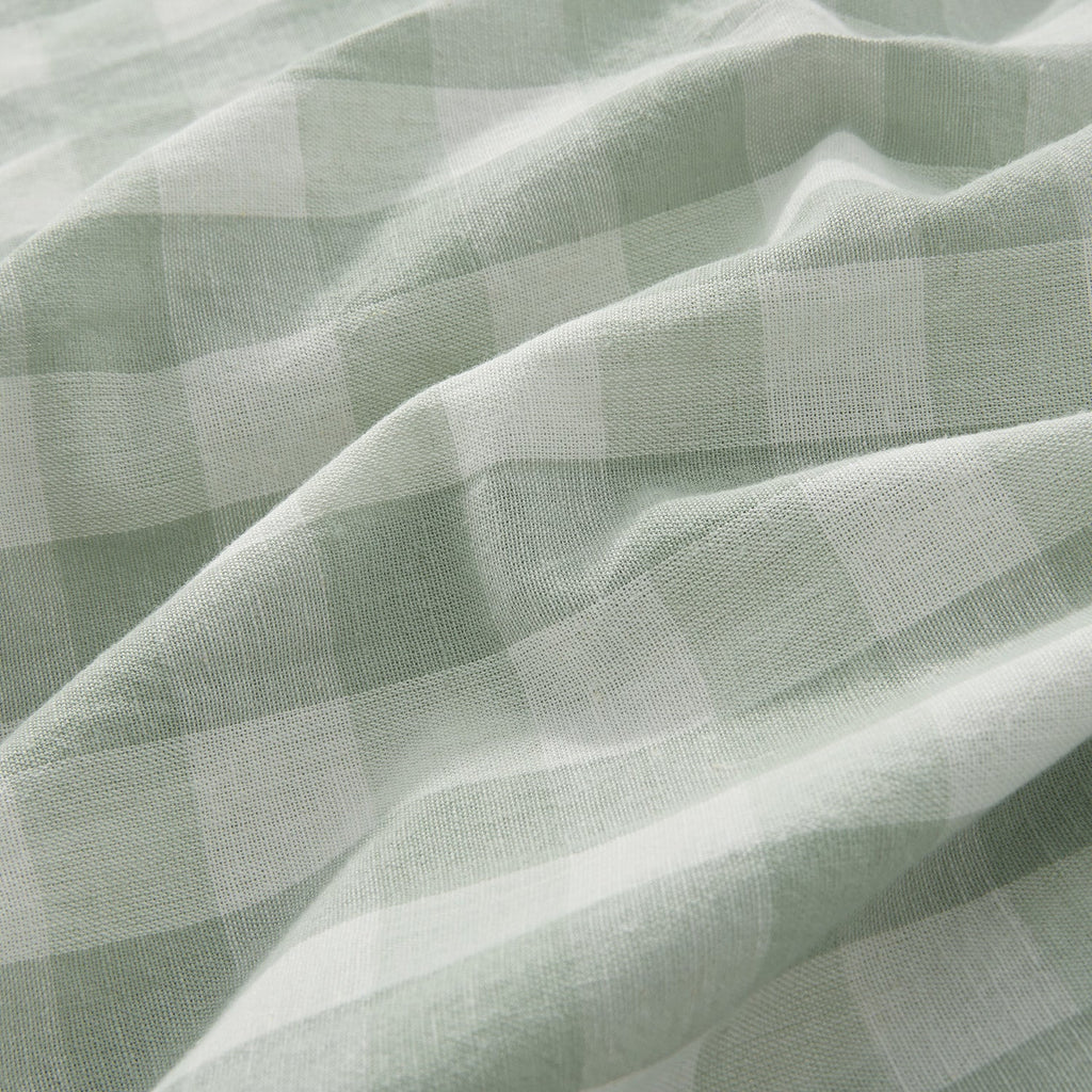 Matilda Sage Green Gingham Ruffle Linen Blend Duvet Set