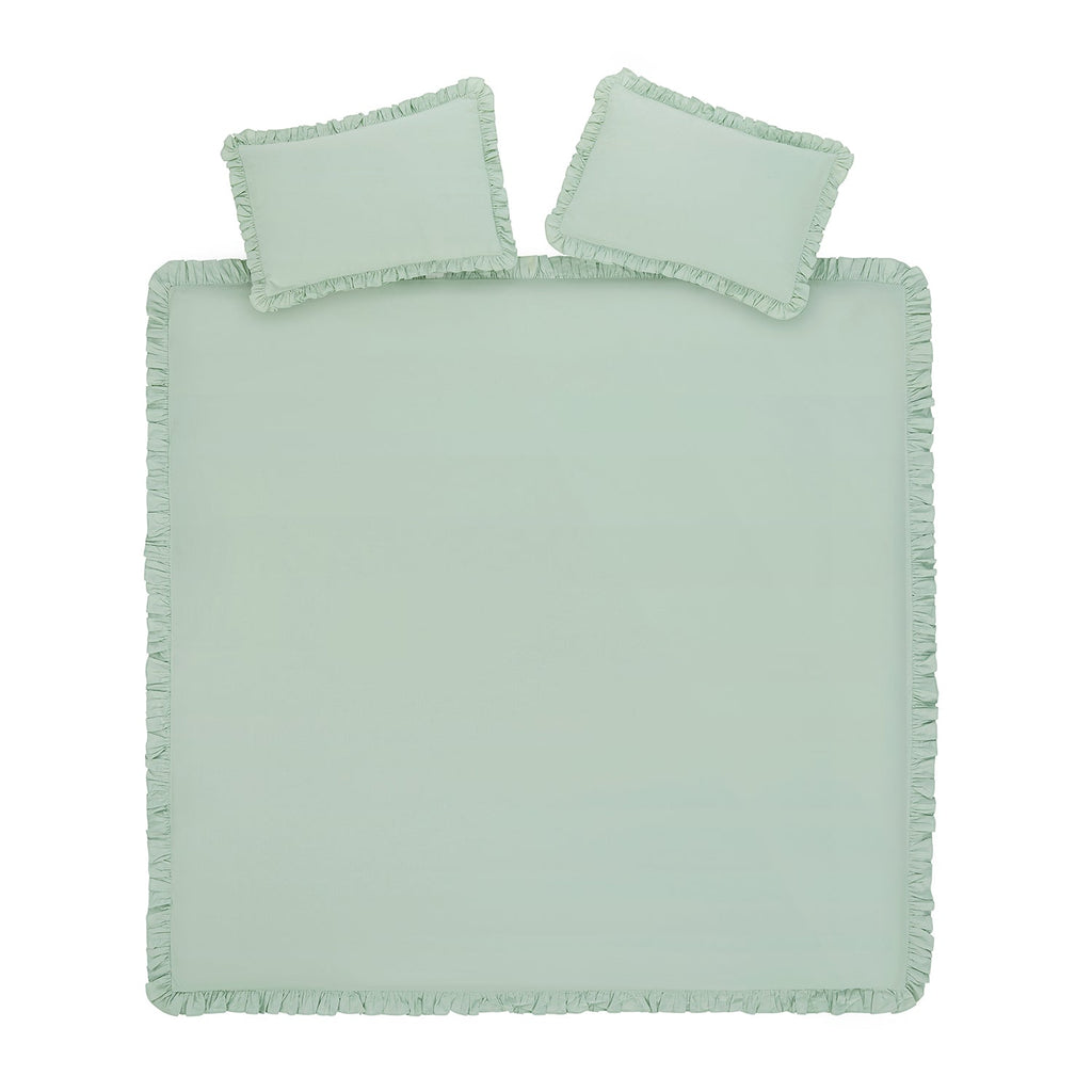 Matilda Seafoam Green Ruffle Linen Blend Duvet Set