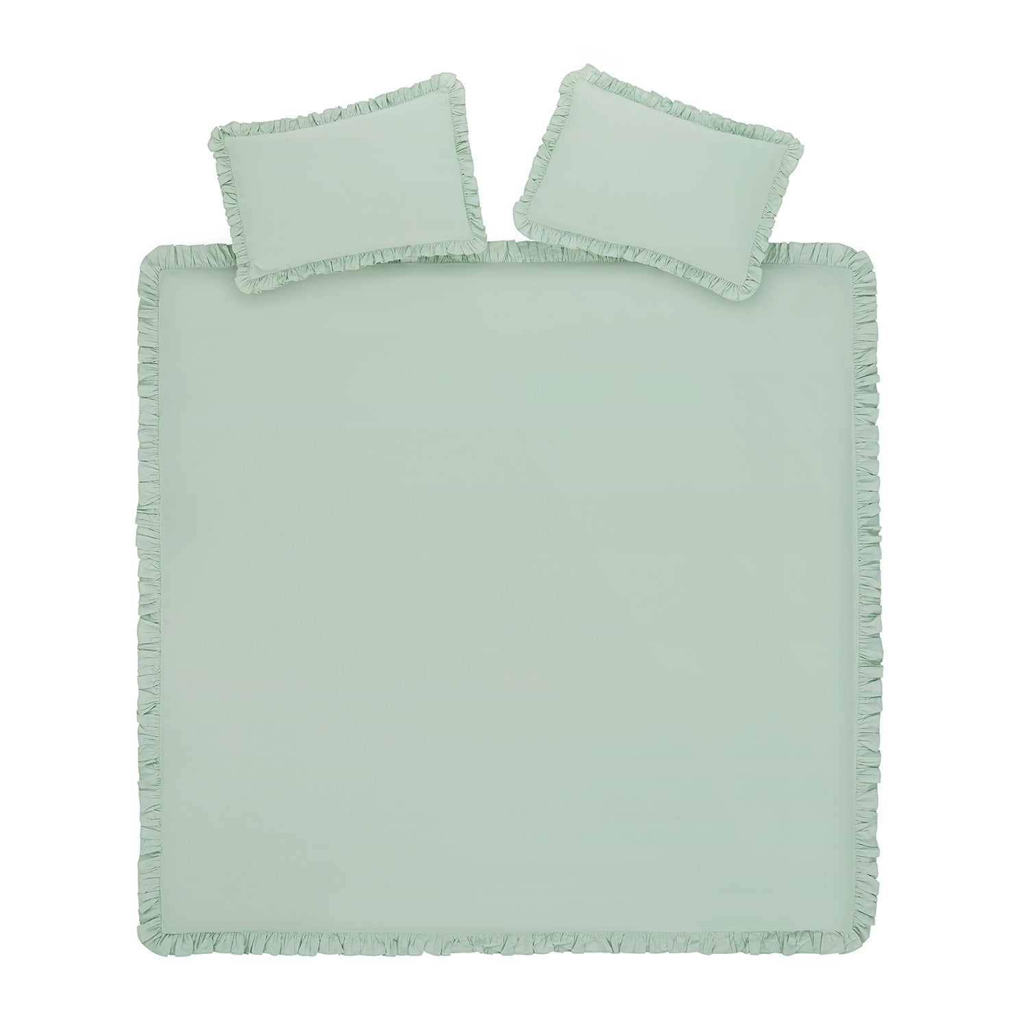 Matilda Seafoam Green Ruffle Linen Blend Duvet Set
