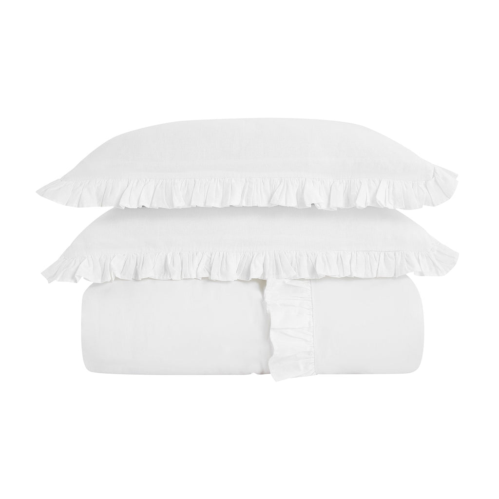 Matilda White Ruffle Linen Blend Duvet Set