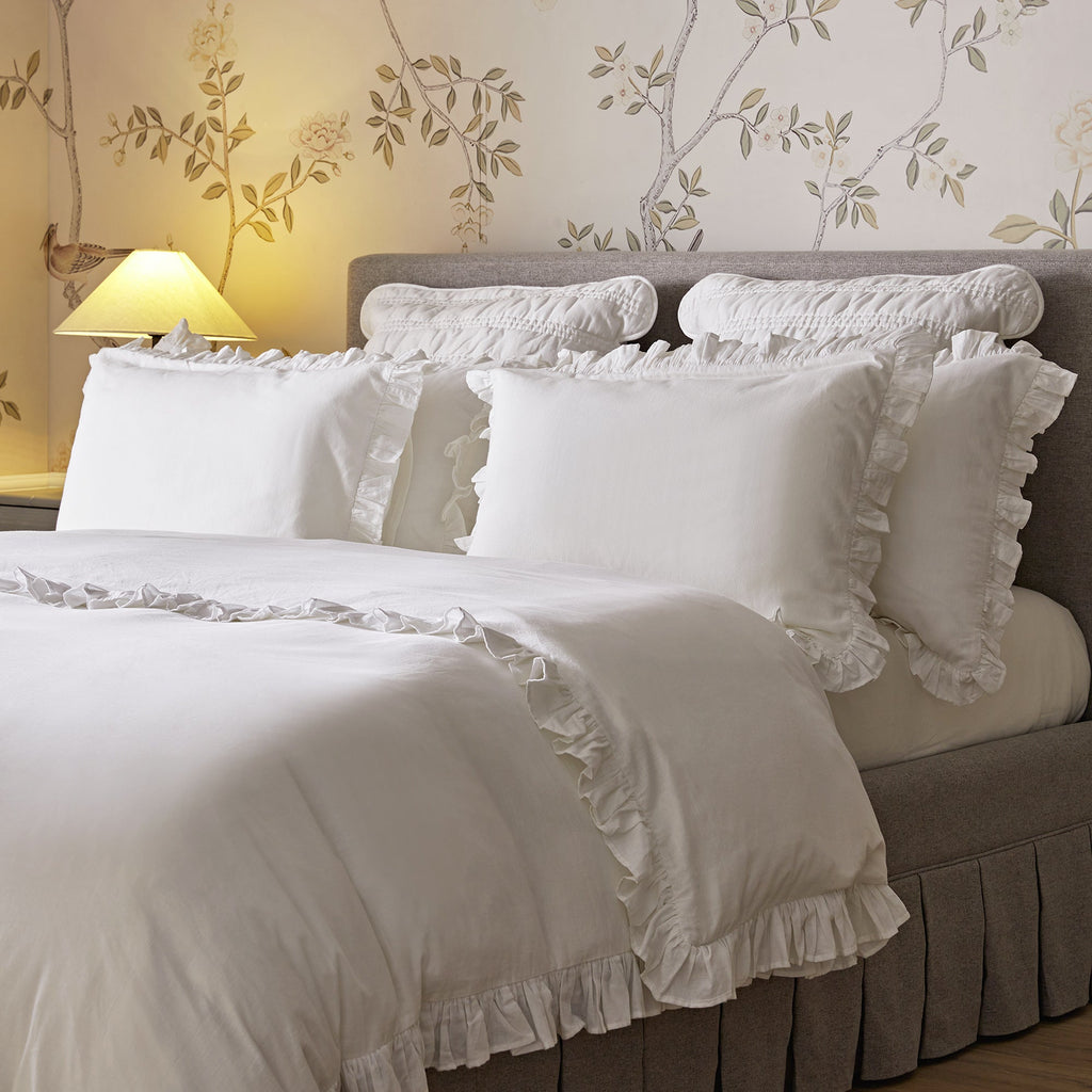 Matilda White Ruffle Linen Blend Duvet Set