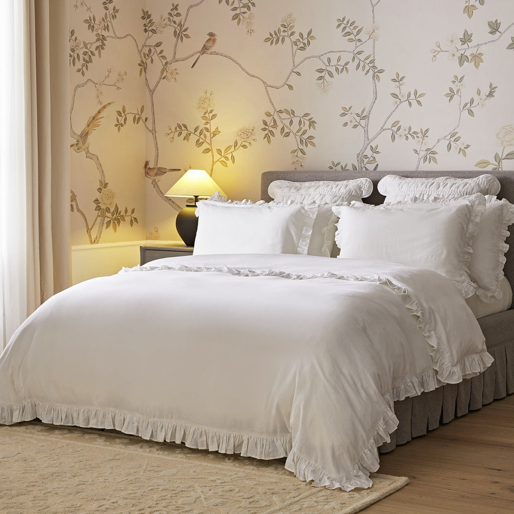 Matilda White Ruffle Linen Blend Duvet Set